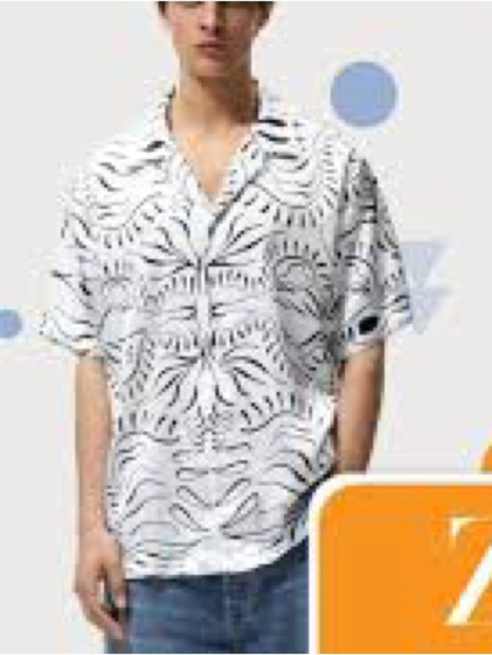 ZARA NWOT White Short-Sleeve Button-Down Shirt with Black Abstract Print